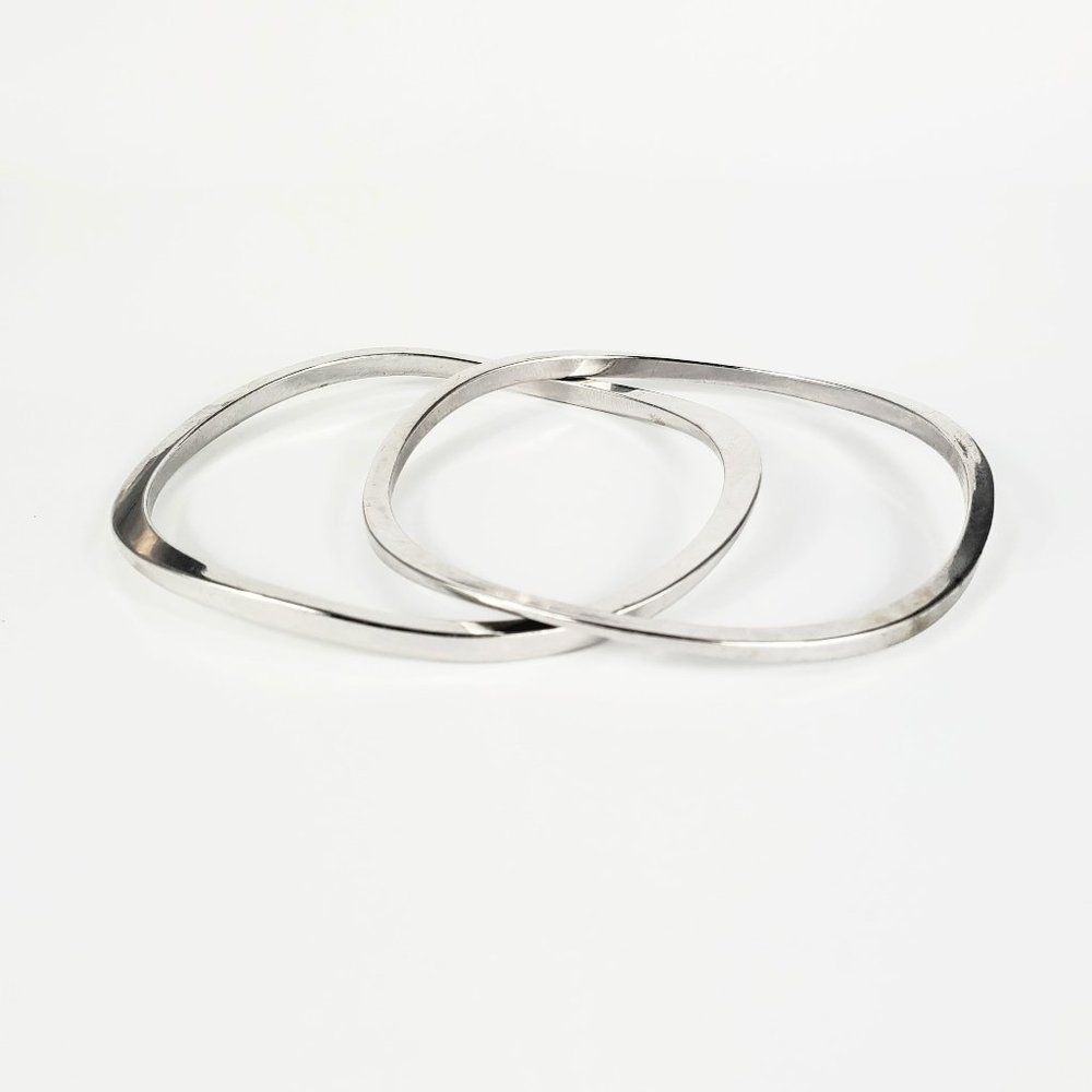 Express Silver Wavy Bangle Bracelets Set of 2